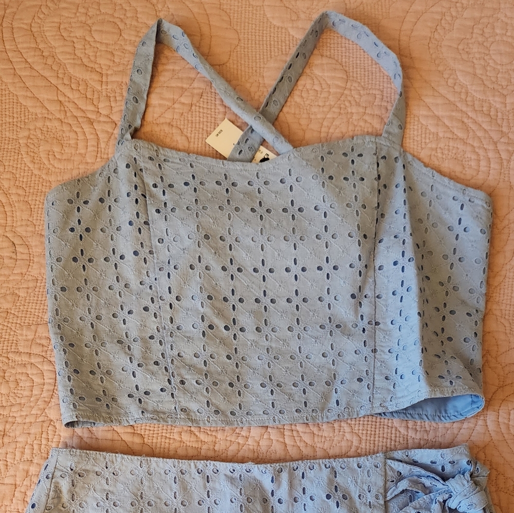 Square neck cropped tank knit eyelet matching set Size Small NWT